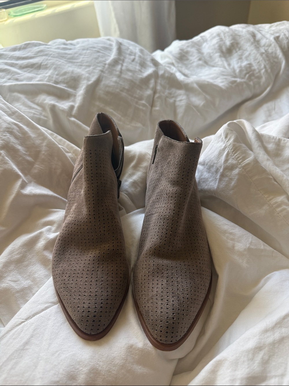 J. Crew Taupe Suede Perforated Chelsea Ankle Boots